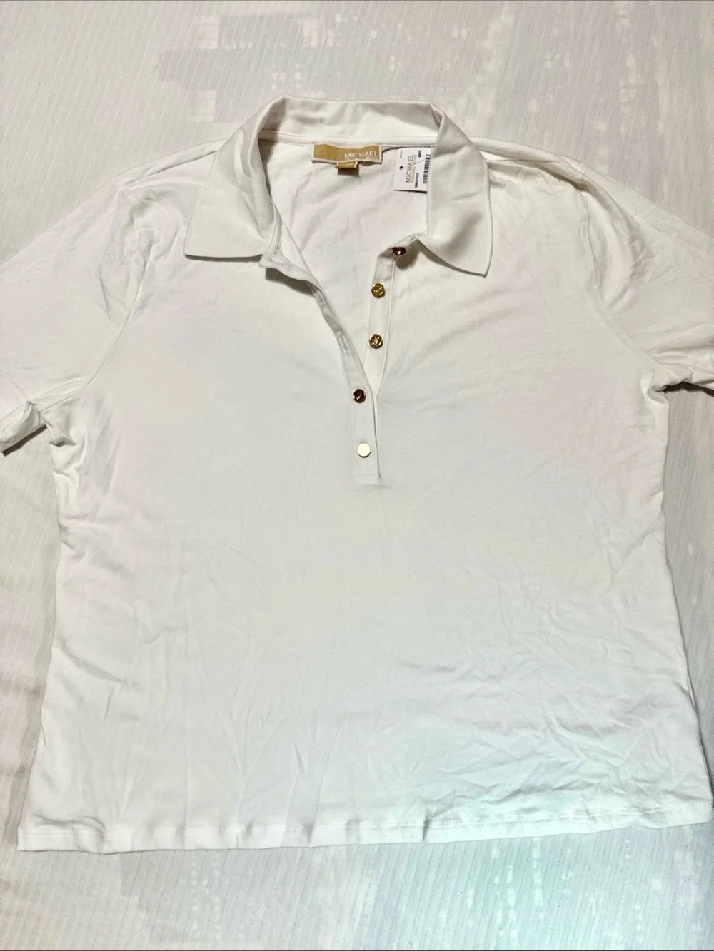 Michael Kors White Short-Sleeve Polo Blouse